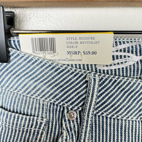 Seven7 NWT 9" Sunset Rolled Cuff Blue & White Stripe Stretch Bermuda Shorts - Picture 9 of 11